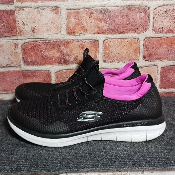 Skechers Sport Dual-Lite Womens 10 Black Pink Bungee Slip On Sneakers 12386 BKPK - Picture 4 of 7